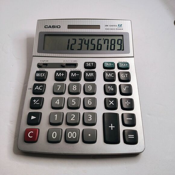 Casio Solar Desk Calculator DM-1200TEV 12 Digits Large Keys - Tested & Working! - Picture 1 of 9